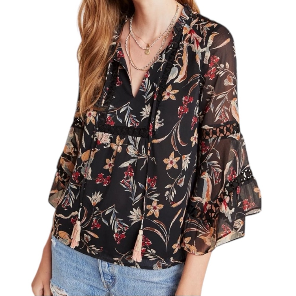 Anthropologie Maeve Odette Floral Peasant Blouse Size XXS